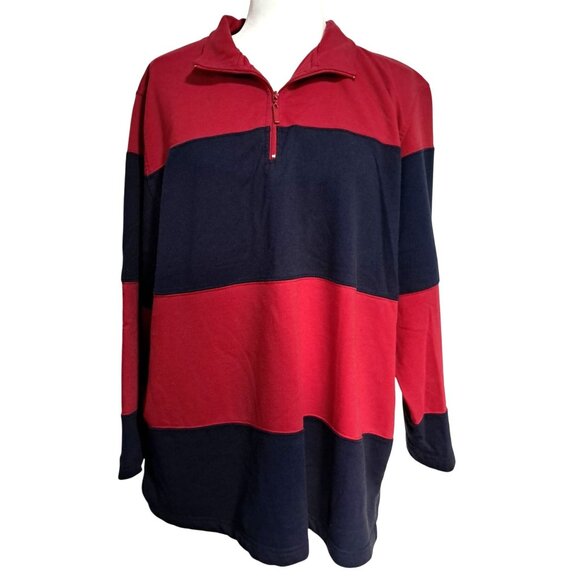90s Jennifer Moore Womens 1X Red & Navy Striped Long Sleeve Half-Zip Pullover To - Picture 1 of 10